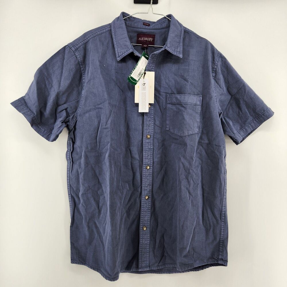 Alesbury Men's Navy Blue Large Garment Dye Denim Short Sleeve Shirt NWT